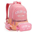 Kit Mochila Costas 18" Color UP Estojo Duplo Escolar Meninas
