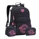 Kit Mochila Costas Color Up Lancheira Estojo Glitter Juvenil Cor:Preto