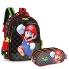 Kit Mochila Costas + Estojo Triplo Super Mario Infantil Menino