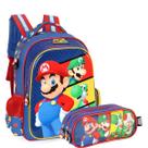 Kit Mochila Costas + Estojo Triplo Super Mario Infantil Menino
