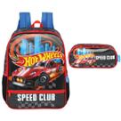 Kit Mochila Costas Infantil + Estojo Simples Hot Wheels Menino