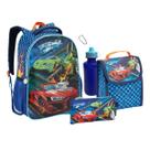 Kit Mochila Costas Lancheira Estojo Garrafa Infantil Hot Wheels Racing Carros Escolar Seanite