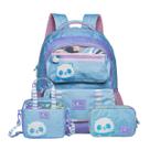 Kit Mochila Costas Panda Escola Holográfico Lancheira Estojo Cor:Azul