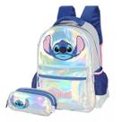 Kit Mochila Costas STITCH Holográfico + Estojo Triplo Escolar