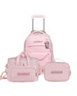 Kit Mochila de 4 rodinhas + Lancheira Térmica Feminina Stitch & Angel Rosa Claro
