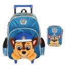 Kit Mochila de Carrinho Escolar Infantil + Estojo Box Patrulha Canina Pelúcia Cor:Chase
