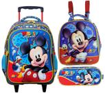Kit Mochila de Carrinho Escolar Infantil + Lancheira Térmica + Estojo Xeryus Mickey