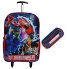 Kit Mochila de Carrinho Infantil + Estojo Sestini Transformers Optimus Prime Cor:Azul