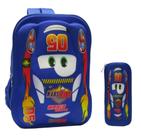 kit Mochila de costas azul com estojo alto relevo 3D grande macQueen kars kit Mochila de costas azul com estojo alto relevo 3D grande macQueen kars
