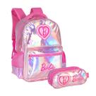 Kit Mochila De Costas Barbie Holográfica Com Estojo Triplo