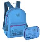 Kit Mochila de Costas Disney Stitch Azul Claro Com Estojo
