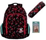 Kit Mochila de Costas + Estojo Simples Capricho Cherry Cereja Ref: 11300 E 11302 DMW