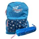 Kit Mochila de Costas Fall In Love Azul Com Estojo Clio