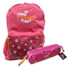 Kit Mochila de Costas Fall In Love Rosa Com Estojo Clio