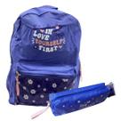 Kit Mochila de Costas Fall In Love Roxo Com Estojo Clio