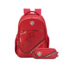 Kit Mochila De Costas Fluminense Notebook Escolar E Estojo Cor:Grená
