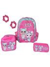 Kit mochila de costas lol surprise infantil escolar meninas rosa lancheira estojo