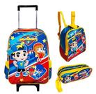 kit Mochila De Rodinha Escolar Infantil Clio Os Aventureiros Azul E Vermelho ref:AV2794k