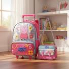 Kit Mochila De Rodinha Escolar Media 14L e Lancheira Termica Infantil Menina Peppa Pig Oficial Kit Mochila De Rodinha Escolar Media 14L e Lancheira Termica Infantil Menina Peppa Pig Oficial
