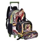 Kit Mochila De Rodinha + Estojo e Lancheira T-rex Attack- Clio Style