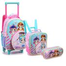 Kit mochila de rodinha hey little girls com lancheira e estojo