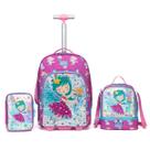 Kit Mochila De Rodinha Infantil Bolsa Escolar Estojo Lancheira Térmica Resistente