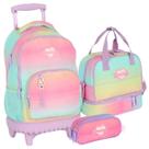 Kit Mochila de Rodinha Lancheira e Estojo Roxo Up4you Luxcel