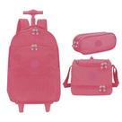 Kit Mochila de Rodinha Lancheira Estojo Crinkle Yins YS41052 Rosa