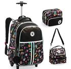 Kit Mochila de Rodinha + Lancheira + Estojo Juvenil Feminina