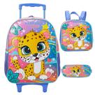 Kit Mochila de Rodinha Lancheira Estojo Xeryus Onça Colorido