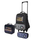 Kit Mochila de Rodinhas C/ Alças de Costas + Lancheira + Estojo Gamer Escolar Infantil Kit Mochila de Rodinhas C/ Alças de Costas + Lancheira + Estojo Gamer Escolar Infantil