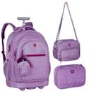 Kit Mochila De Rodinhas Com Chaveiro Da Alice Palucci Com Lancheira Térmica e Estojo Box Pra 36 Pens Escolar Juvenil Clio