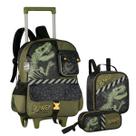 Kit Mochila De Rodinhas Dinossauro T Rex Attack Danger Com Lancheira Térmica e Estojo Escolar Completo Infantil Clio