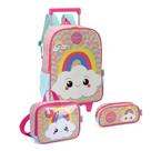 Kit Mochila De Rodinhas Escolar + Lancheira + Estojo Unicórnio Nuvem Arco Íris Com Alças Kit Mochila De Rodinhas Escolar + Lancheira + Estojo Unicórnio Nuvem Arco Íris Com Alças