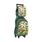 kit Mochila de Rodinhas + Estojo + Lancheira BRW - Raptor - Verde/Cinza