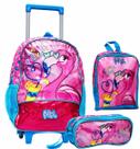 Kit mochila de rodinhas flamingo azul com lancheira térmica e estojo fg3063kit