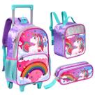 Kit Mochila De Rodinhas Infantil Unicórnio Com Lancheira Térmica e Estojo Escolar Completo Para Volta Às Aulas Clio