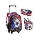 Kit Mochila De Rodinhas Lancheira E Estojo Infantil Comic Book Spider Superhero