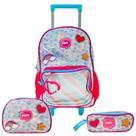 Kit Mochila De Rodinhas Lancheira Estojo Happy Gliter Escola