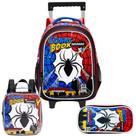 Kit Mochila de Rodinhas Lancheira Estojo Spider Comic Book