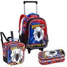 Kit Mochila de Rodinhas Lancheira Estojo Spider Comic Book
