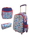 Kit mochila de rodinhas pequena carro creche infantil escolar criança a partir de 1 ano bolsa menino