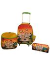 Kit mochila de rodinhas pequena safari creche infantil escolar criança a partir de 1 ano bolsa zoo