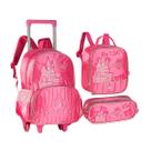 Kit Mochila De Rodinhas Princesas Mágicas Possui Luzes Que Piscam Com Estojo Duplo e Lancheira Espaçosa Escolar Clio