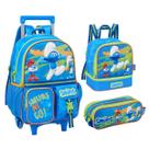 Kit Mochila De Rodinhas Smurf Escolar Infantil Com Lancheira Térmica E Estojo Duplo Desenho Animado Volta Às Aulas Clio