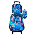 Kit Mochila do Stitch Infantil com Rodinhas + Lancheira Térmica + Estojo Escolar