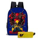 Kit Mochila e Estojo Escolar Infantil Unissex Menino e Menina Tema Deadpool e Wolverine