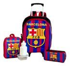 Kit Mochila Escolar Barcelona Juvenil Futebol Rodinhas G F5 Vermelho