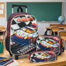 Kit Mochila Escolar Com Rodas Infantil Força 4 + Lancheira e Estojo