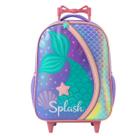 Kit Mochila Escolar com Rodas, Lancheira E Estojo Estampa Sereia, Lilás e Turquesa